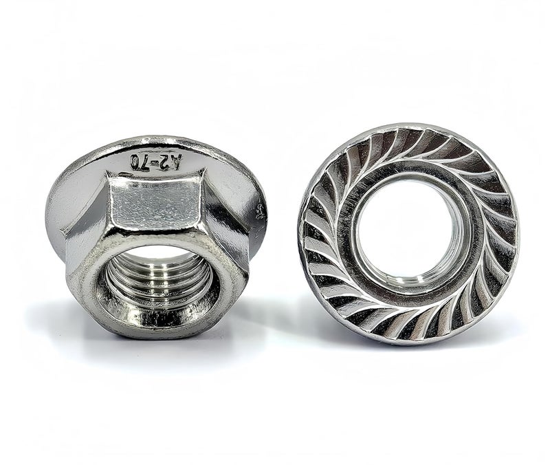 heyday M12x1.25 Serrated Flange Hex Lock Nuts 8 Pcs 304 Stainless Steel 18-8, Full Thread, Hex Drive, Bright Finish - Image 1